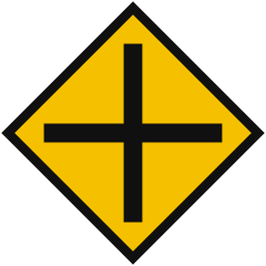 A yellow diamond showing a black cross